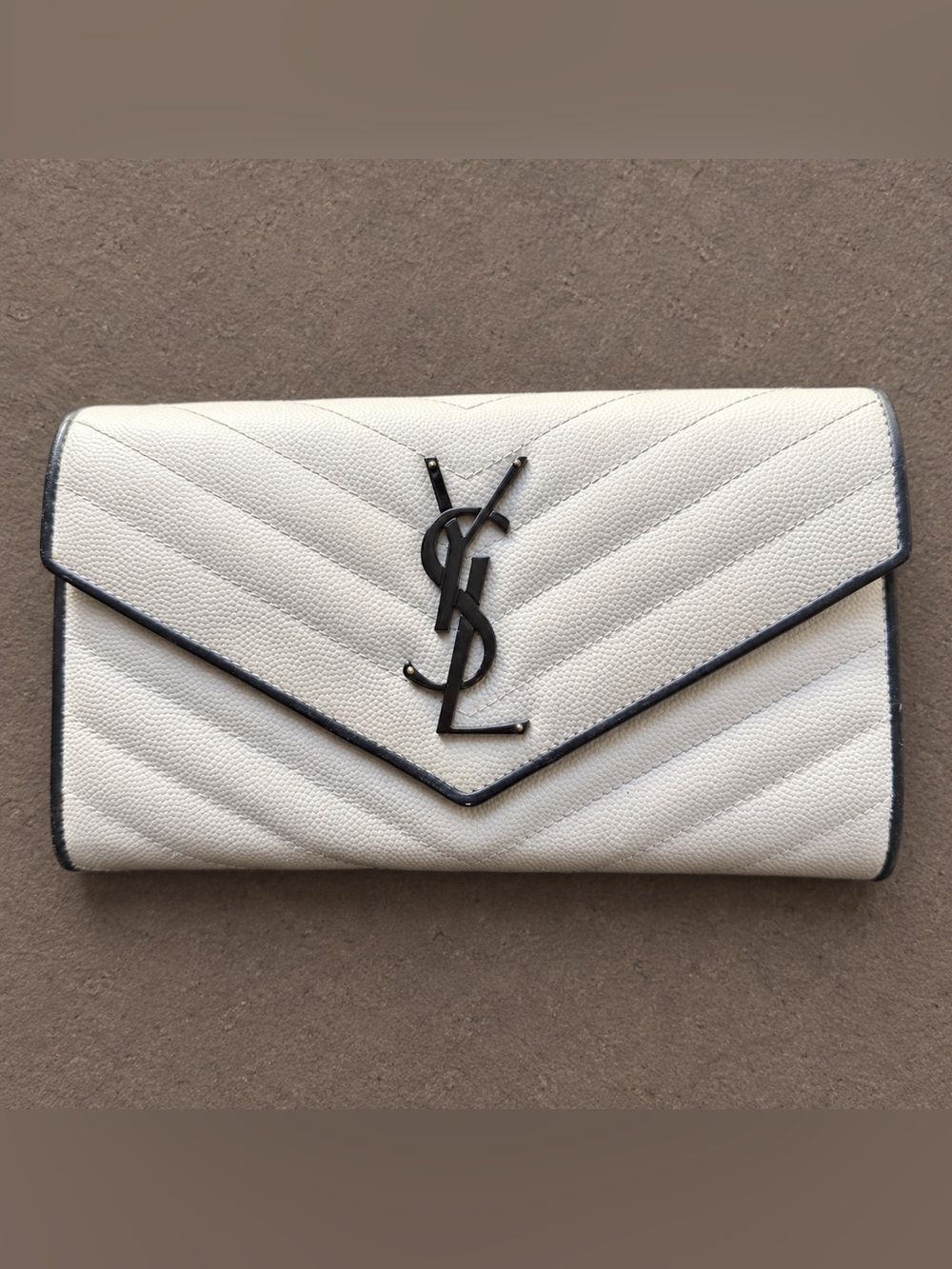Saint Laurent YSL 372264 Cassandre Matelassé Large Flap Wallet White Black